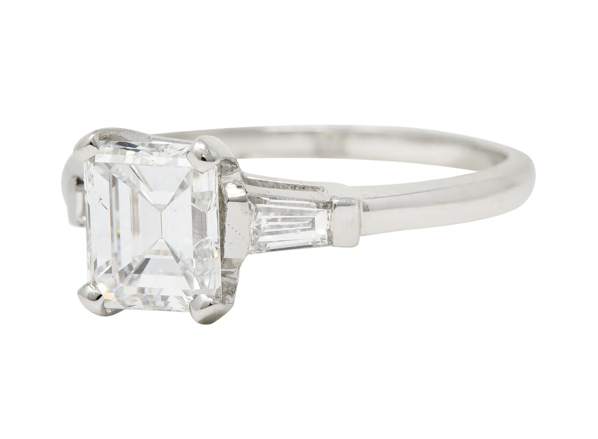 Mid-Century 2.02 CTW Emerald Cut Diamond Platinum Cathedral Vintage Engagement Ring GIA