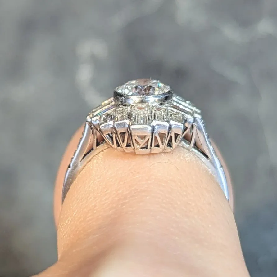 Mid-Century 2.45 CTW Old European Diamond Platinum Streamline Vintage Cluster Ring