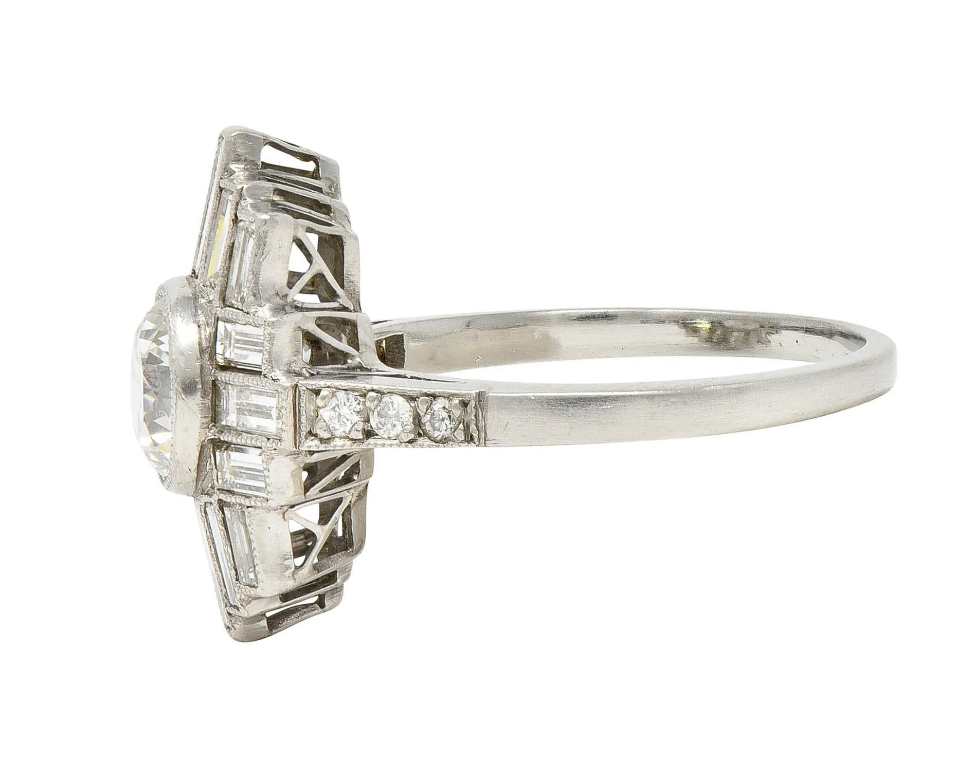 Mid-Century 2.45 CTW Old European Diamond Platinum Streamline Vintage Cluster Ring