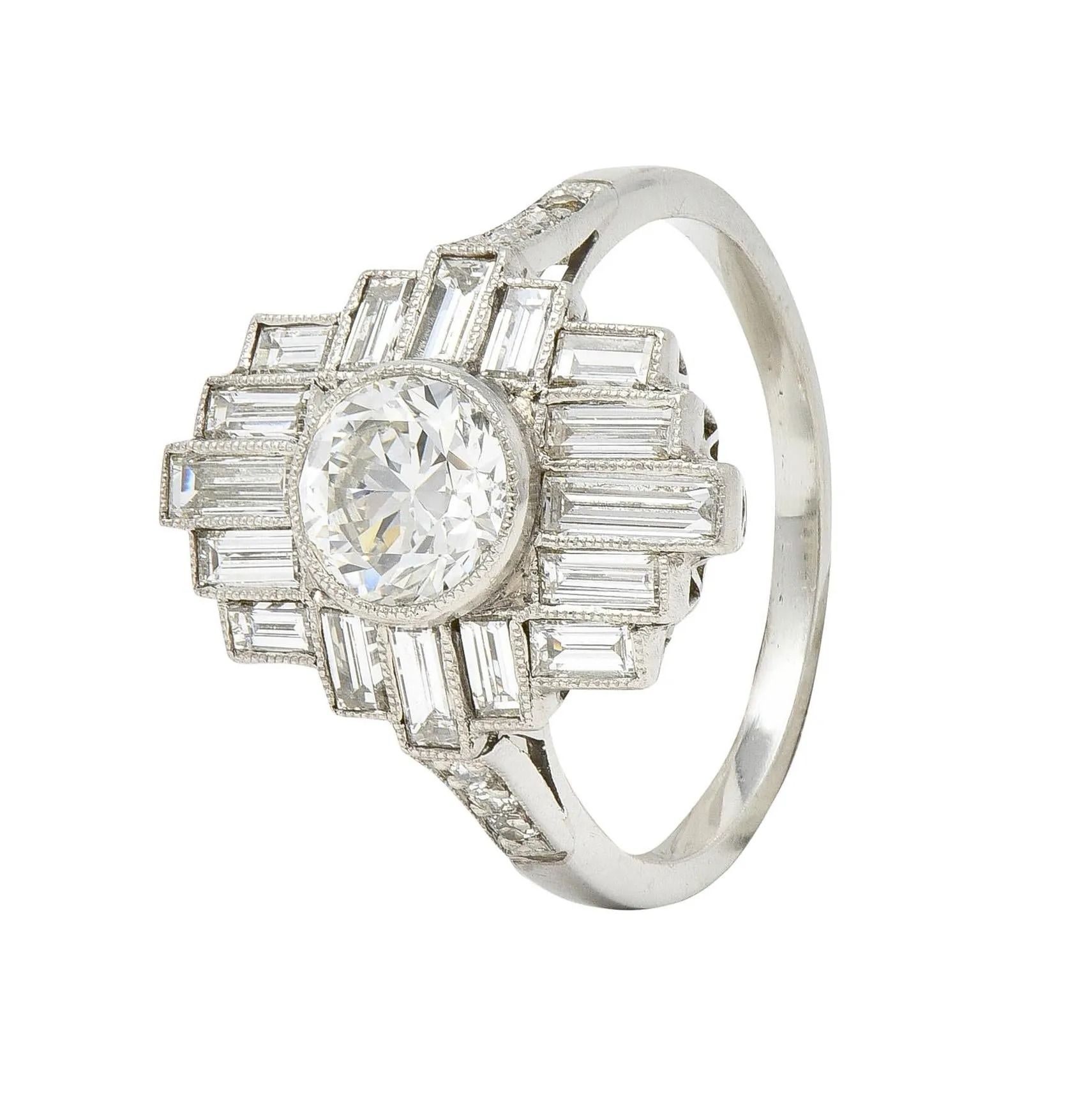 Mid-Century 2.45 CTW Old European Diamond Platinum Streamline Vintage Cluster Ring