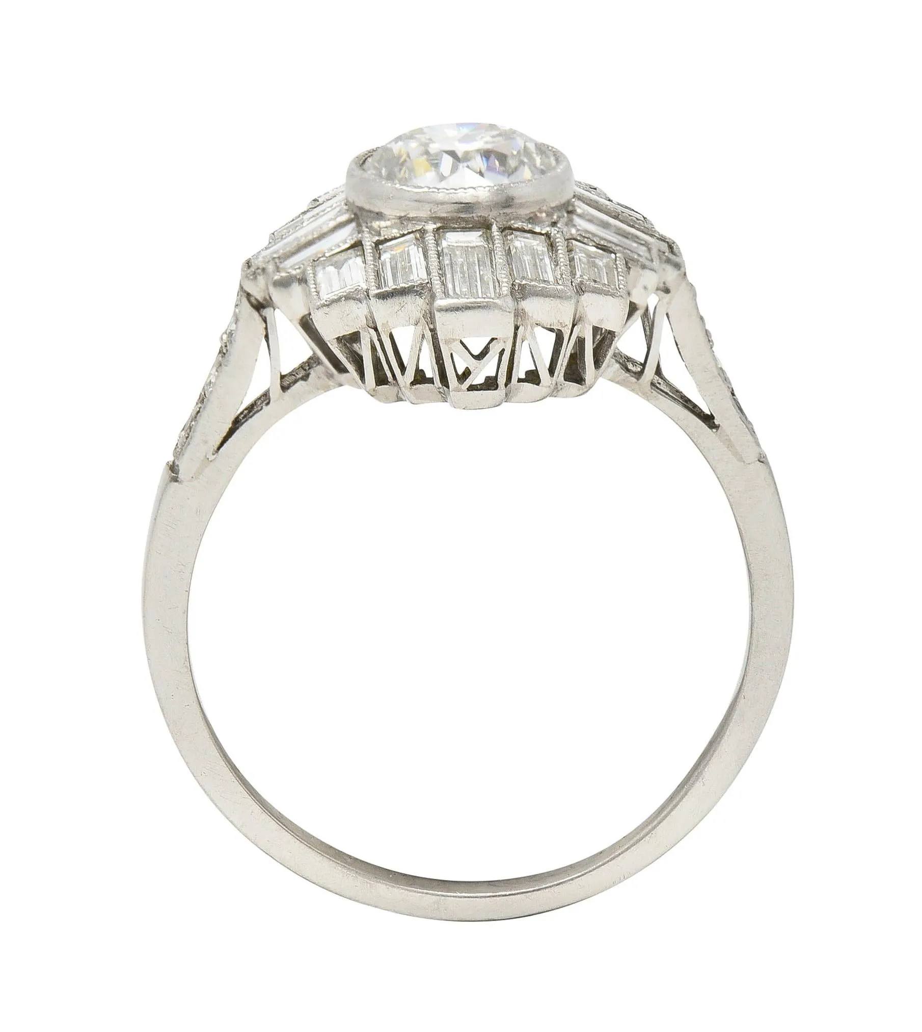 Mid-Century 2.45 CTW Old European Diamond Platinum Streamline Vintage Cluster Ring