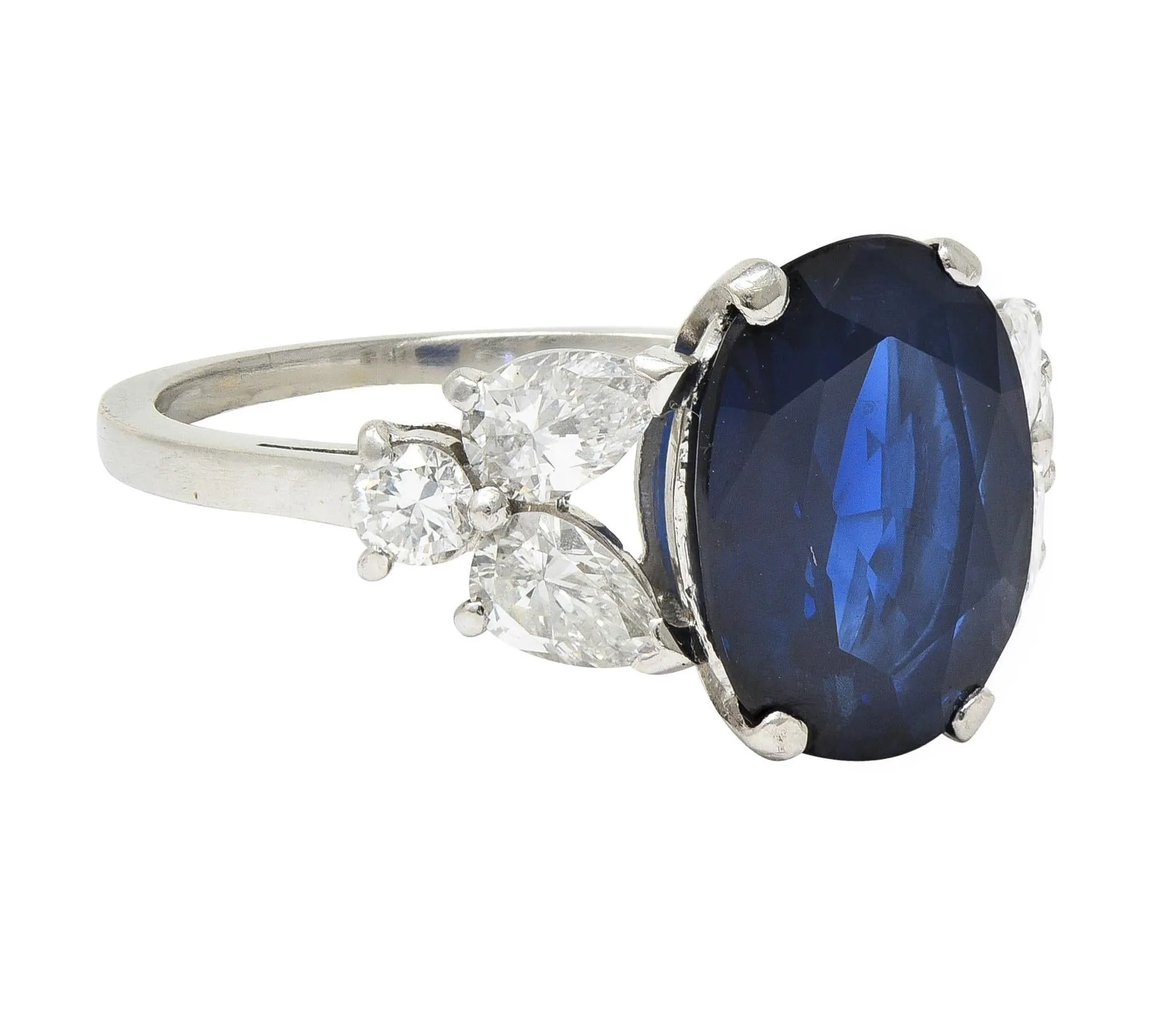 Mid-Century 5.60 CTW Sapphire Diamond Platinum Vintage Cluster Ring