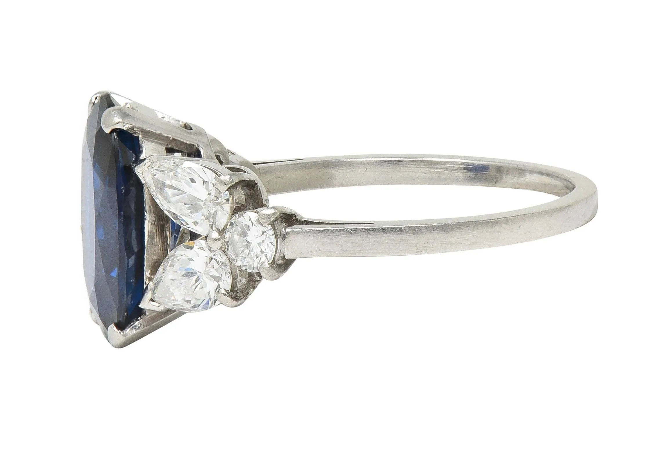 Mid-Century 5.60 CTW Sapphire Diamond Platinum Vintage Cluster Ring