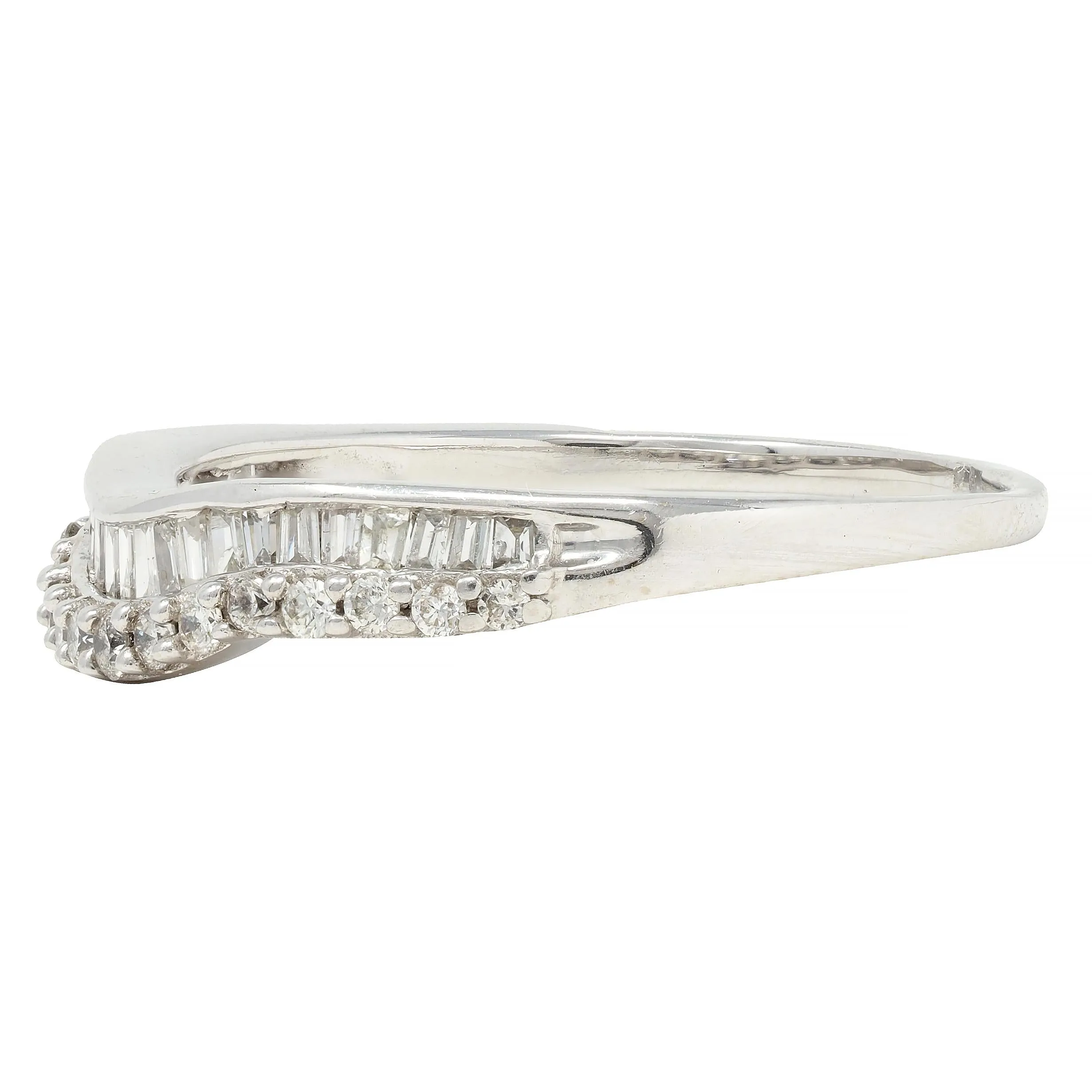 Mid-Century Diamond 14 Karat White Gold Vintage Contour Band Ring