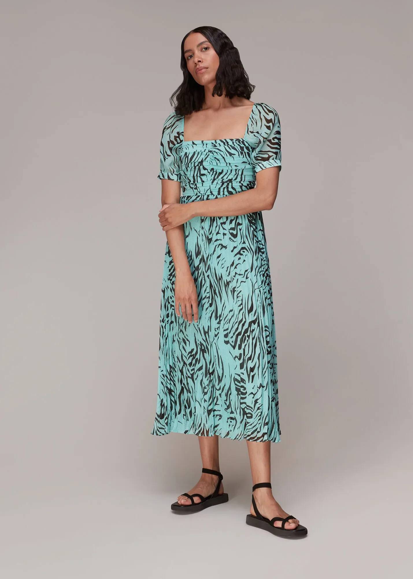 Mint Midnight Tiger Pleated Dress