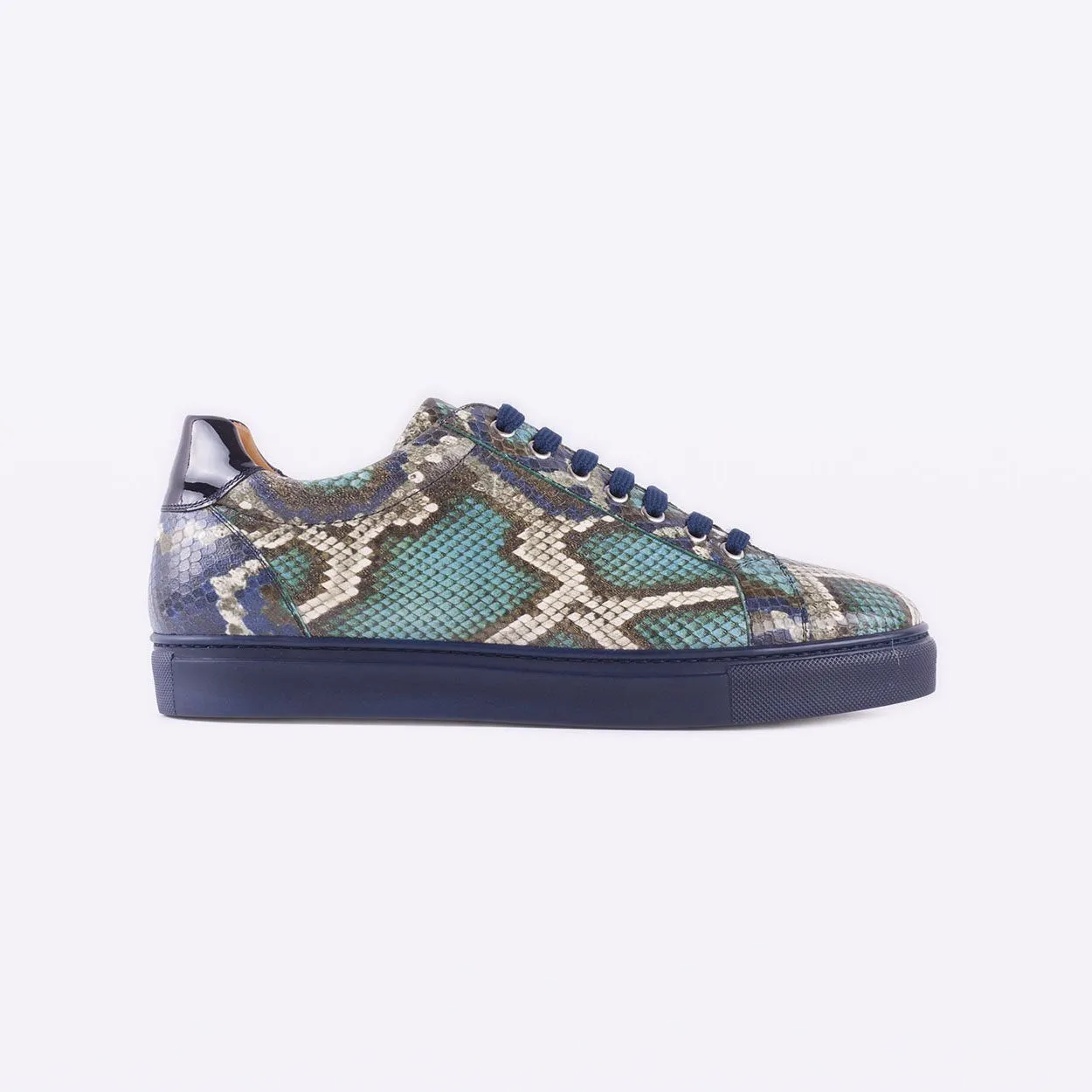 Mister 40131 Redin Men's Shoes Beige, Blue & Green Python Print / Calf-Skin Leather Casual Sneakers (MIS1034)