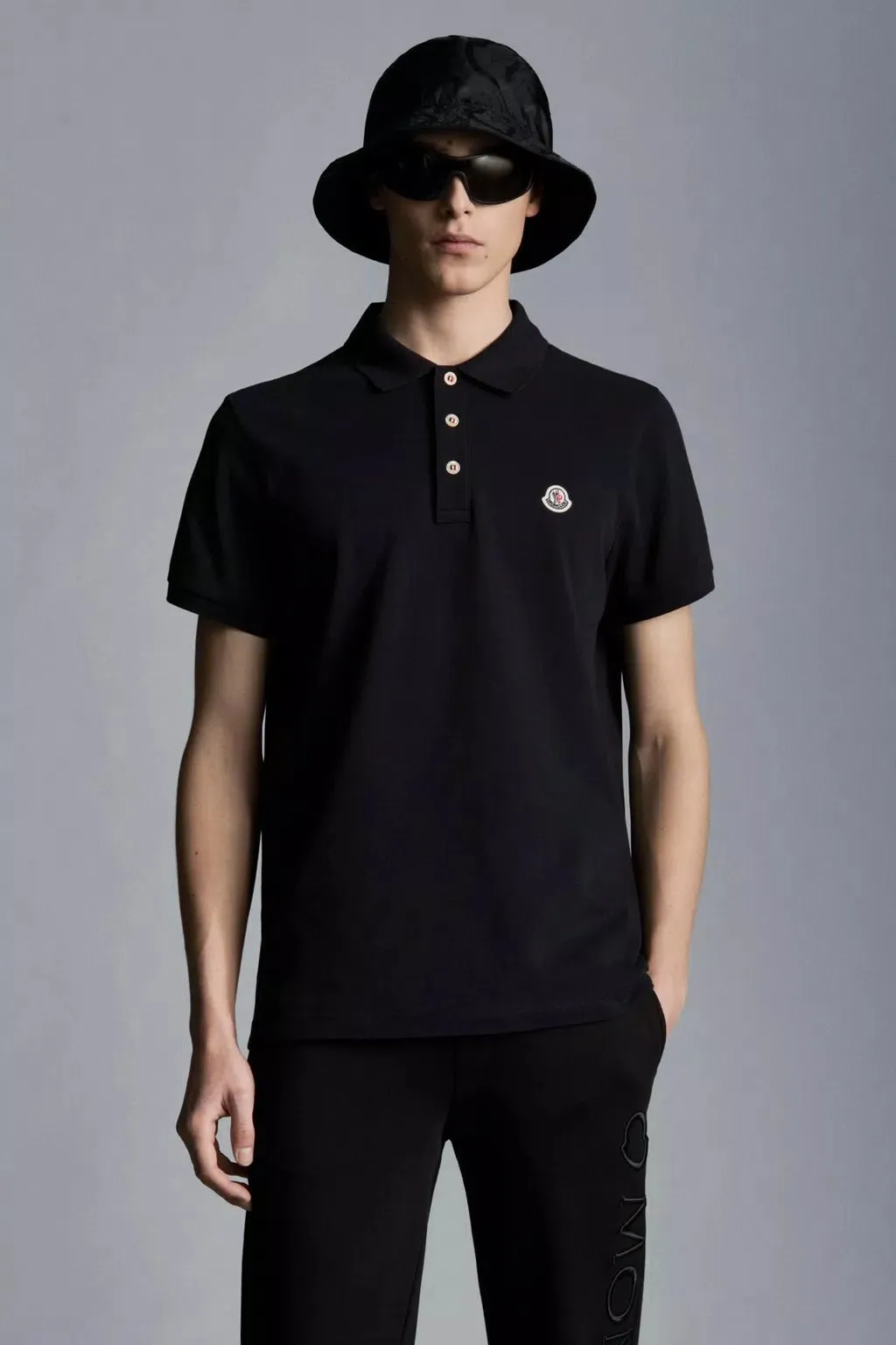 Moncler - Polo black à empiècement logo