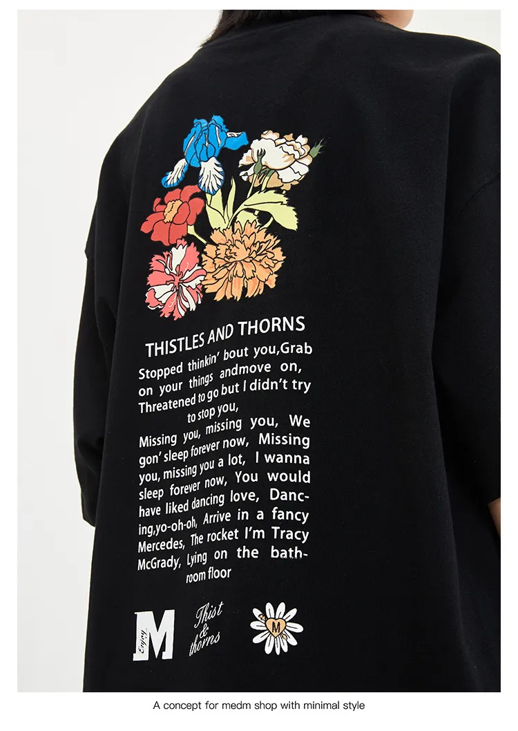 MR. ENJOY DA MONEY  |Crew Neck Flower Patterns Unisex Street Style Cotton