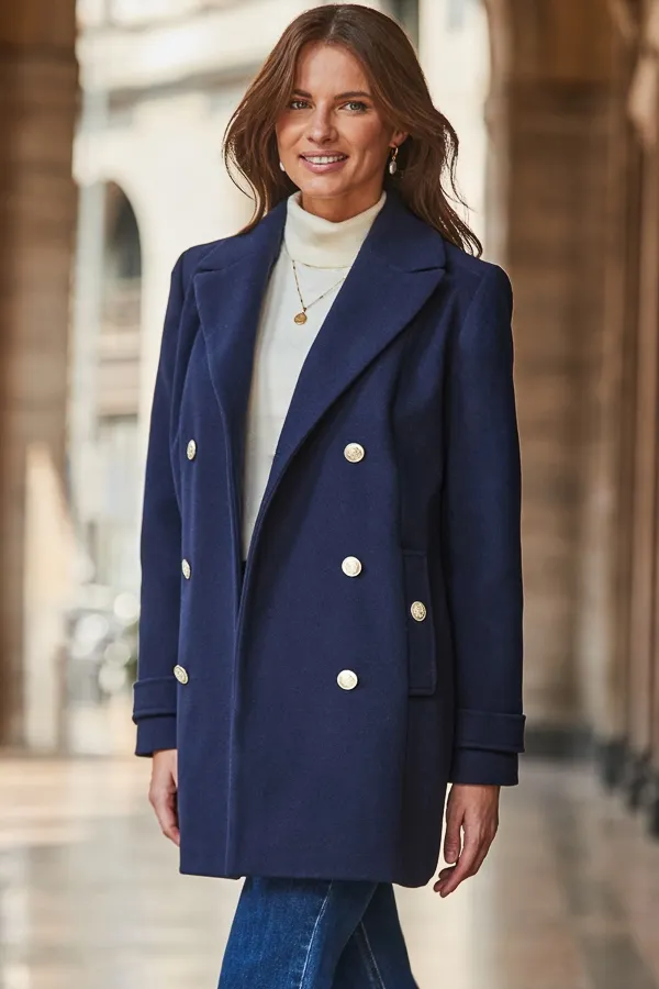 Navy Blue Double Breasted Coat