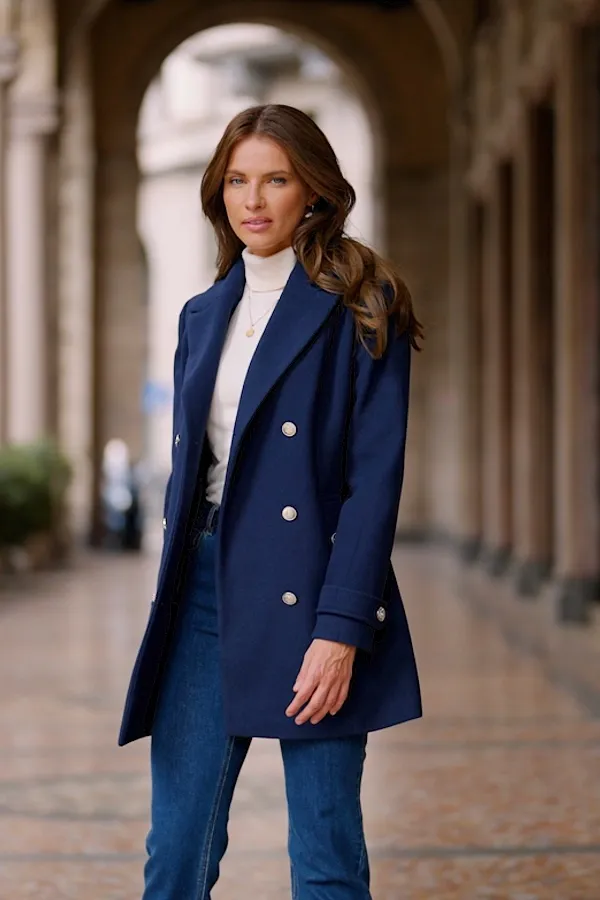 Navy Blue Double Breasted Coat