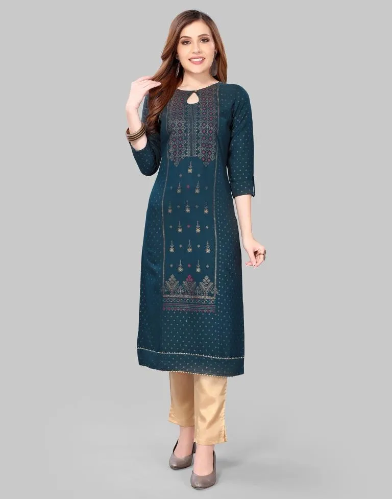 Navy Blue Printed Kurti