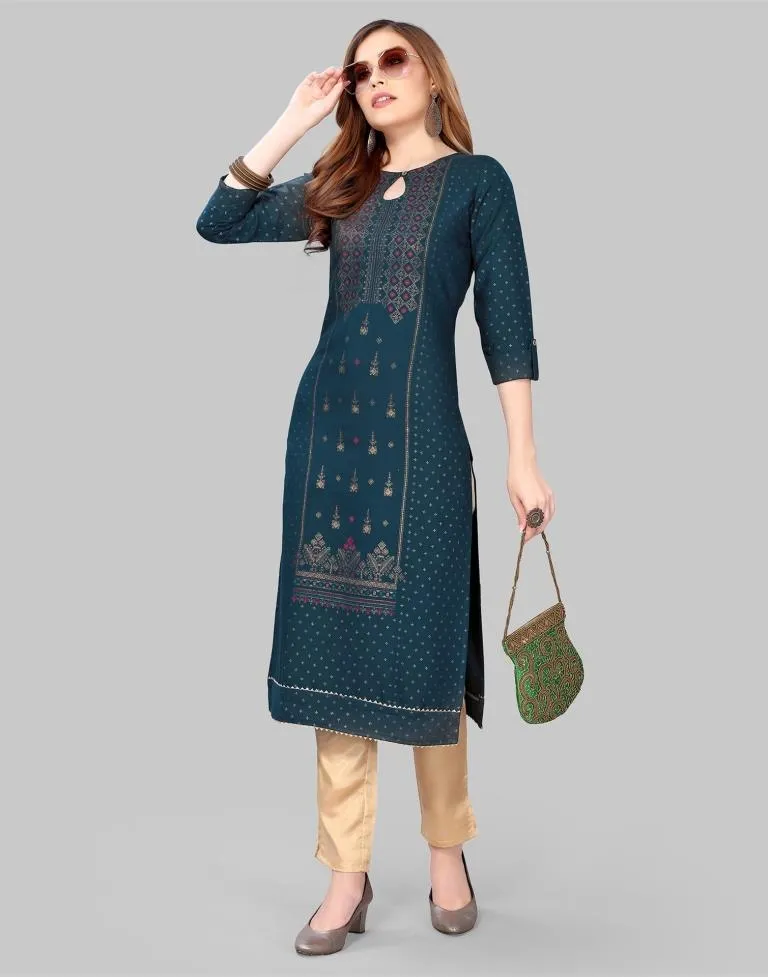 Navy Blue Printed Kurti