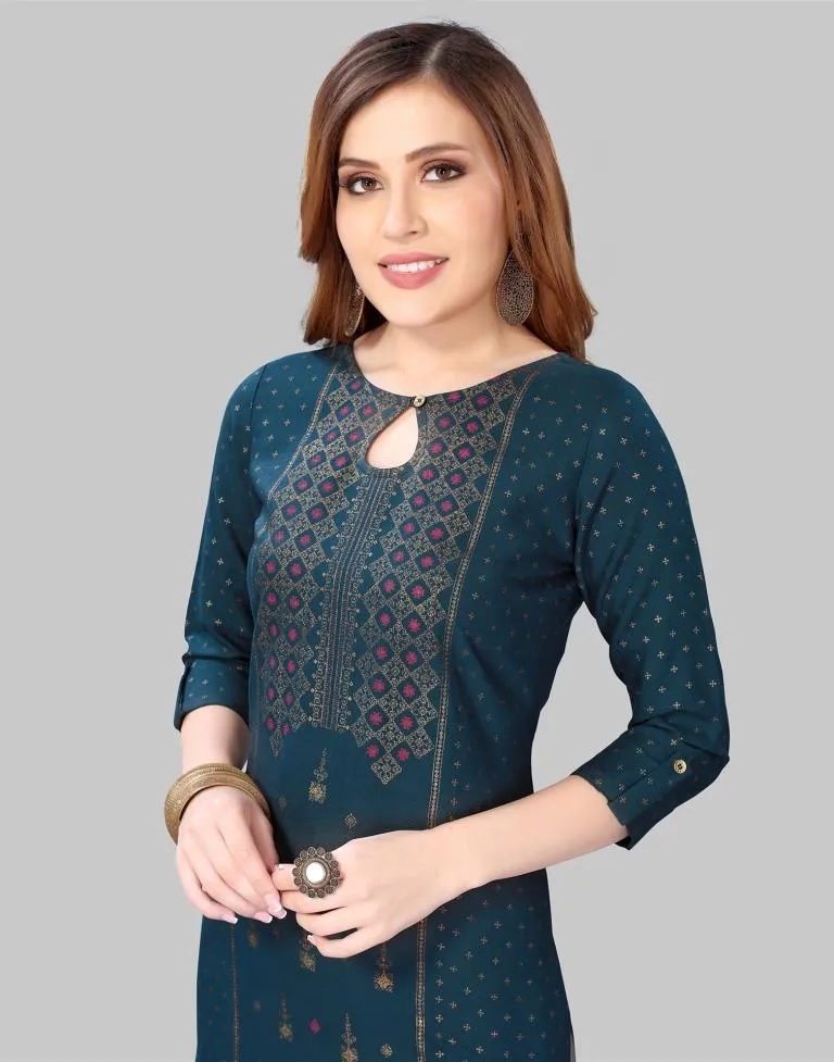 Navy Blue Printed Kurti