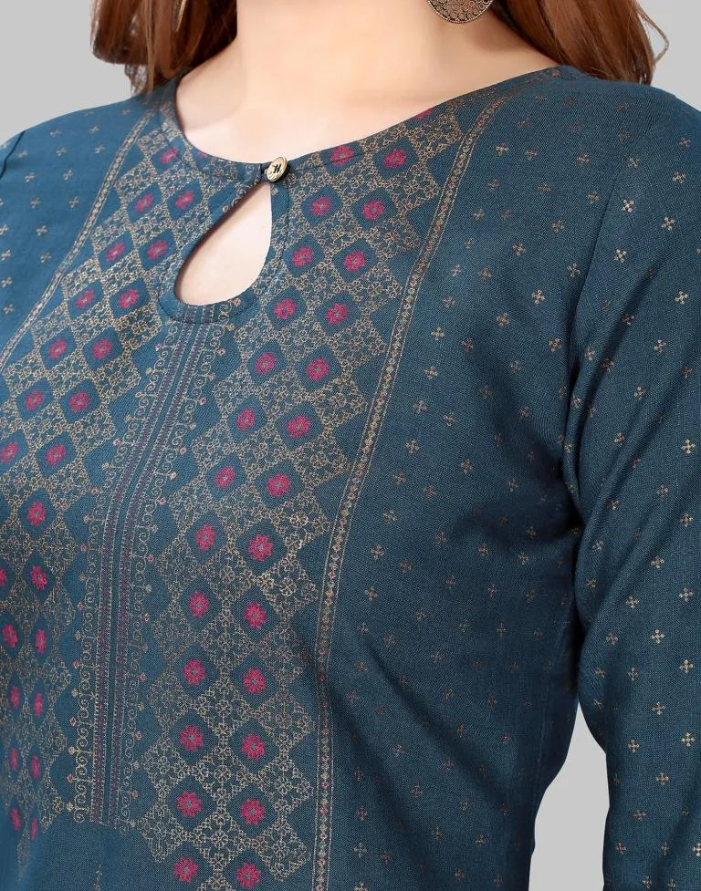 Navy Blue Printed Kurti