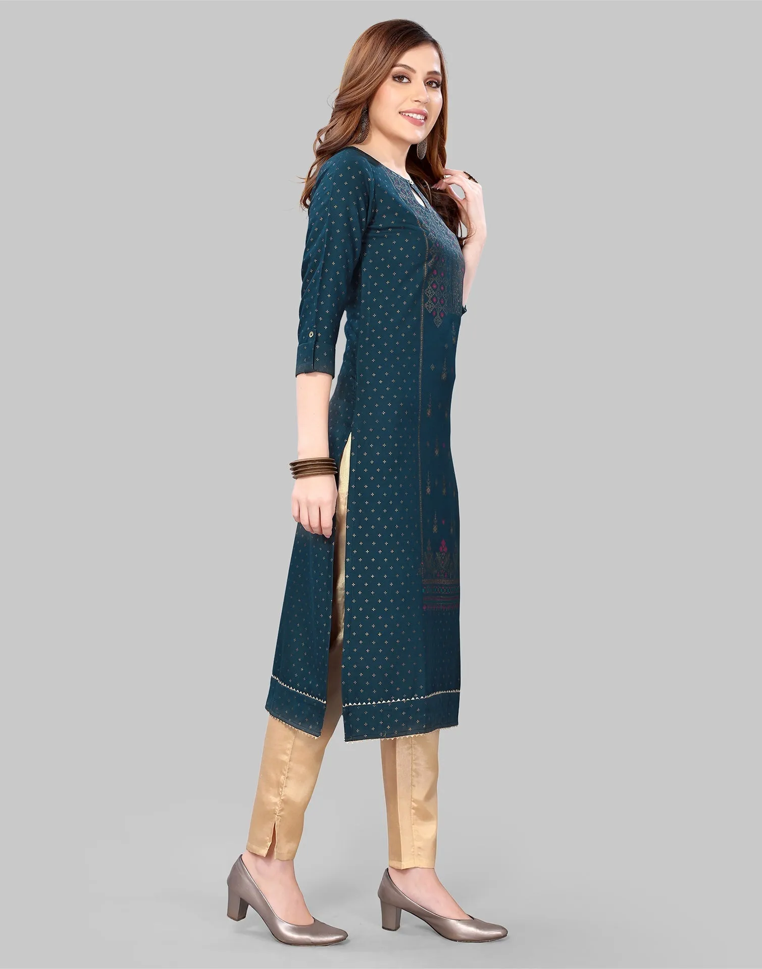 Navy Blue Printed Kurti