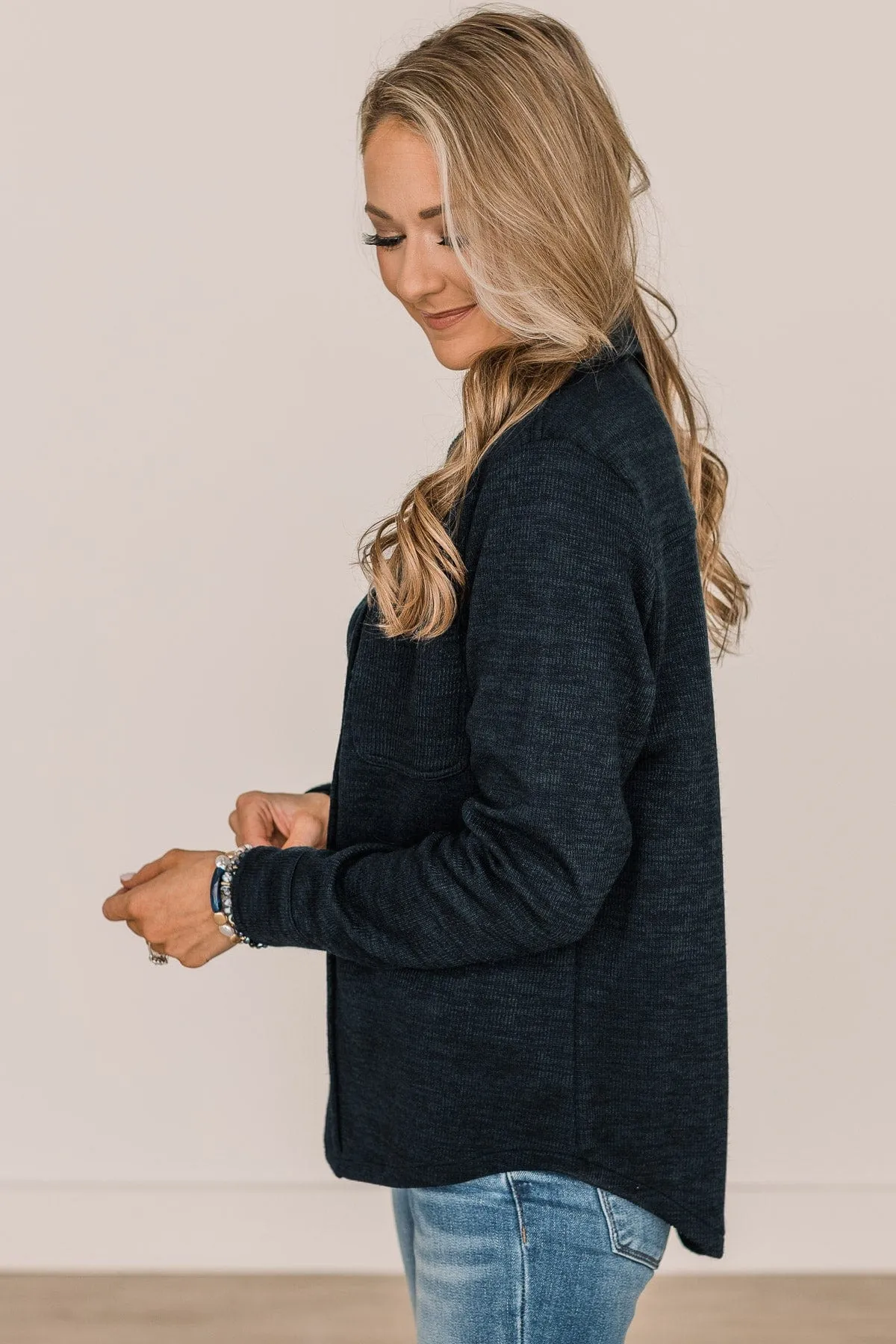 Never Letting Go Button Top- Navy