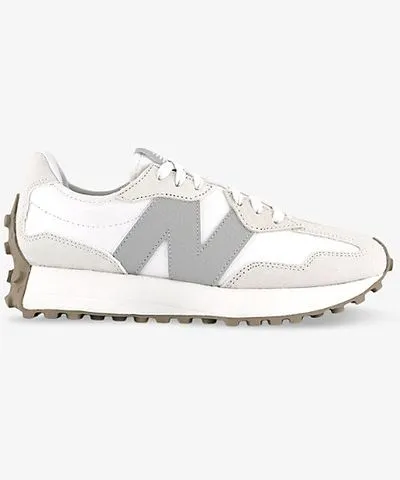 New Balance Mens Brighton Grey Moonbeam 327 logo-embroidered leather and suede low-top trainers