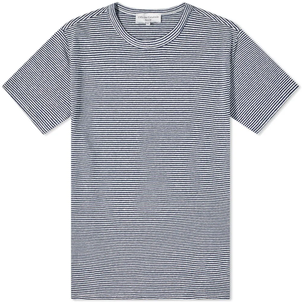 Officine Générale Fine Stripe T-ShirtWhite & Navy