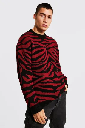 Oversized Brushed Knitted Zebra Jumper