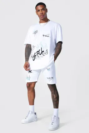 Oversized Offcl Graffiti Shorts Set