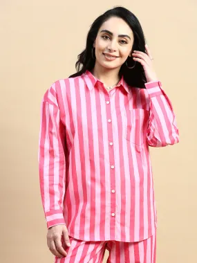 Oversized Stripped Shirt-Pink