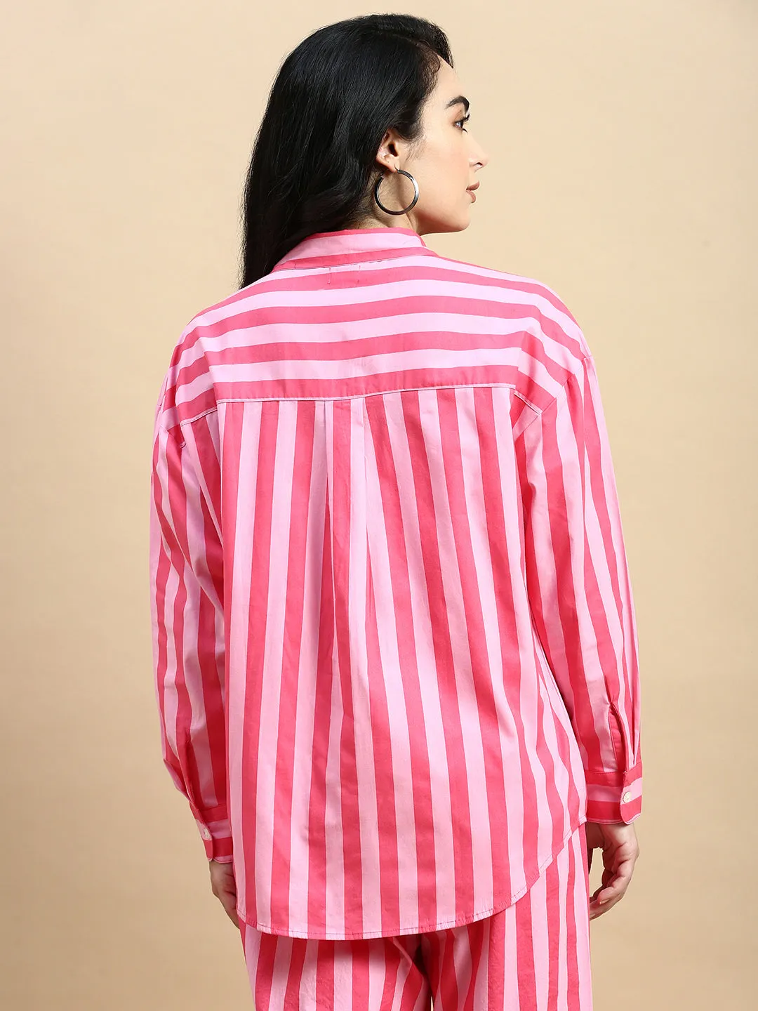 Oversized Stripped Shirt-Pink