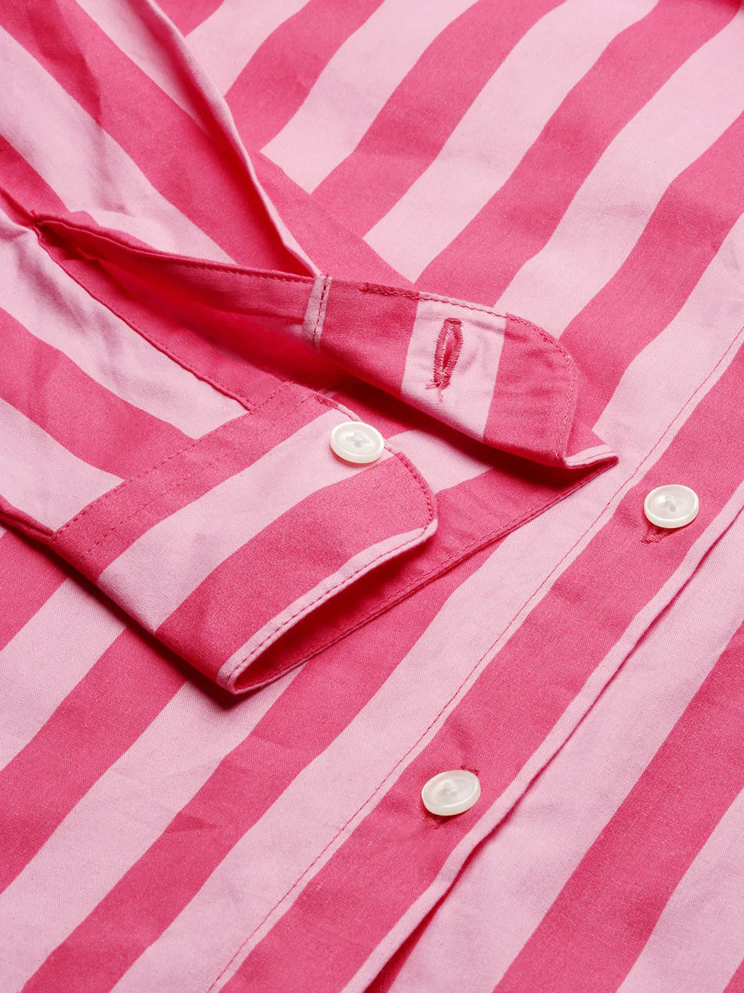 Oversized Stripped Shirt-Pink