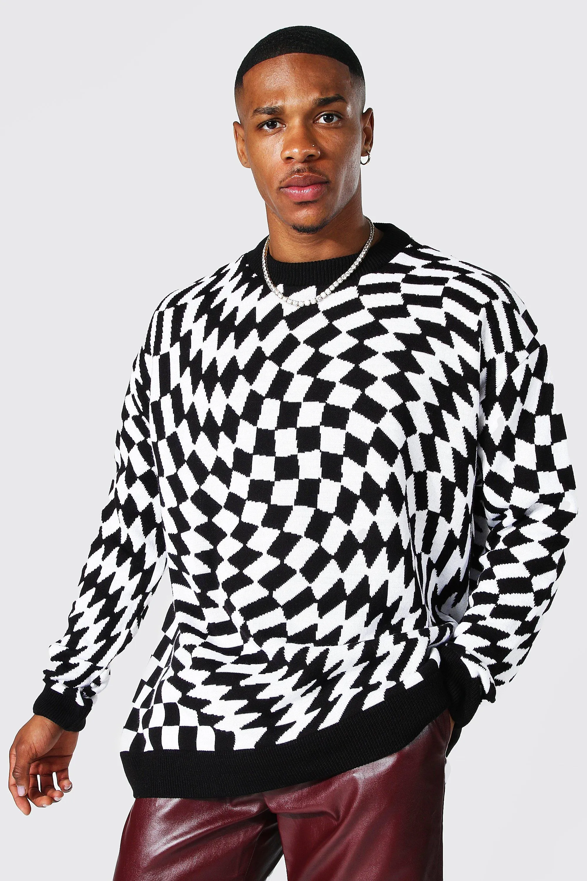 Oversized Warped Checkerboard Jumper