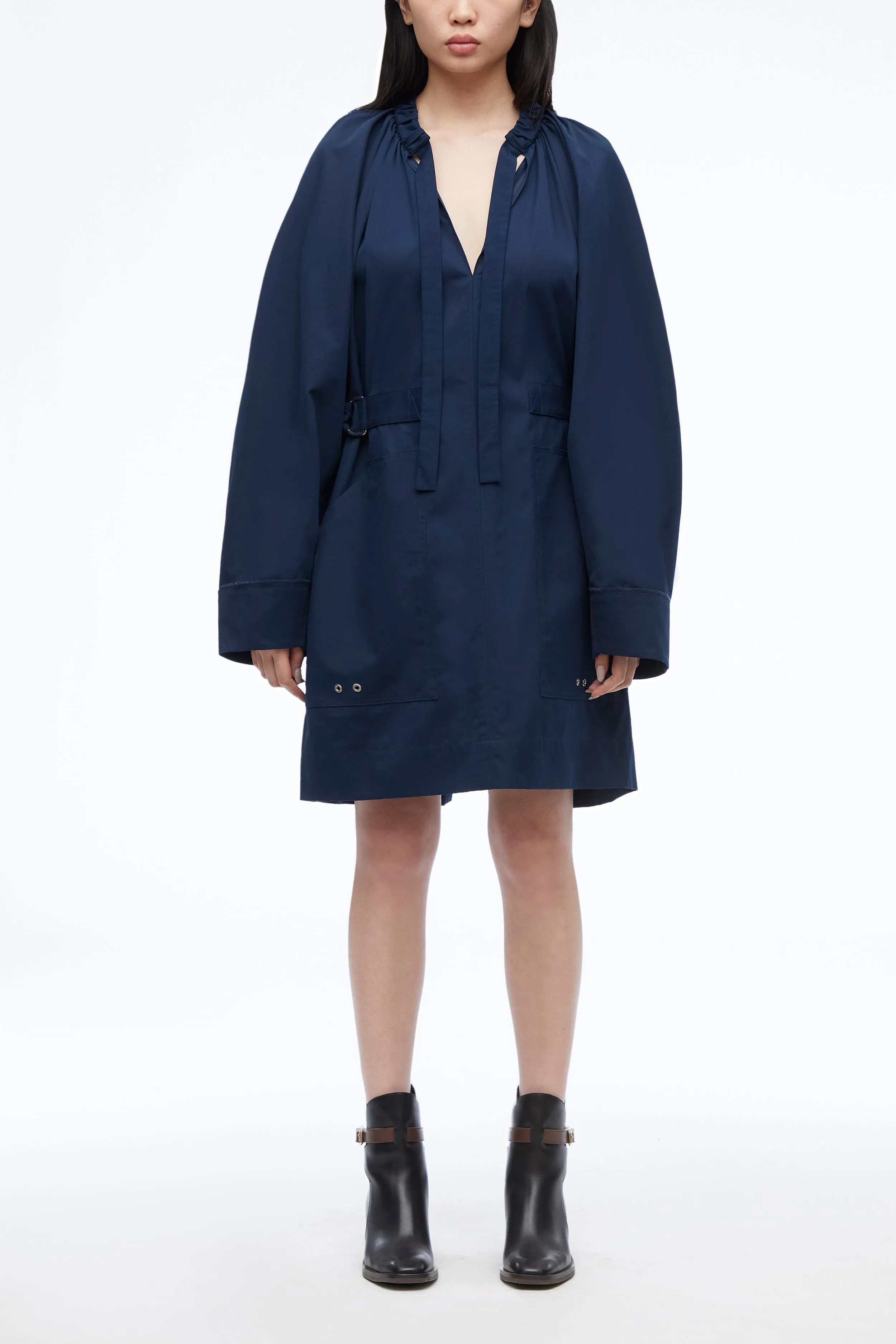 Oxford Cotton Blouson Utility Dress