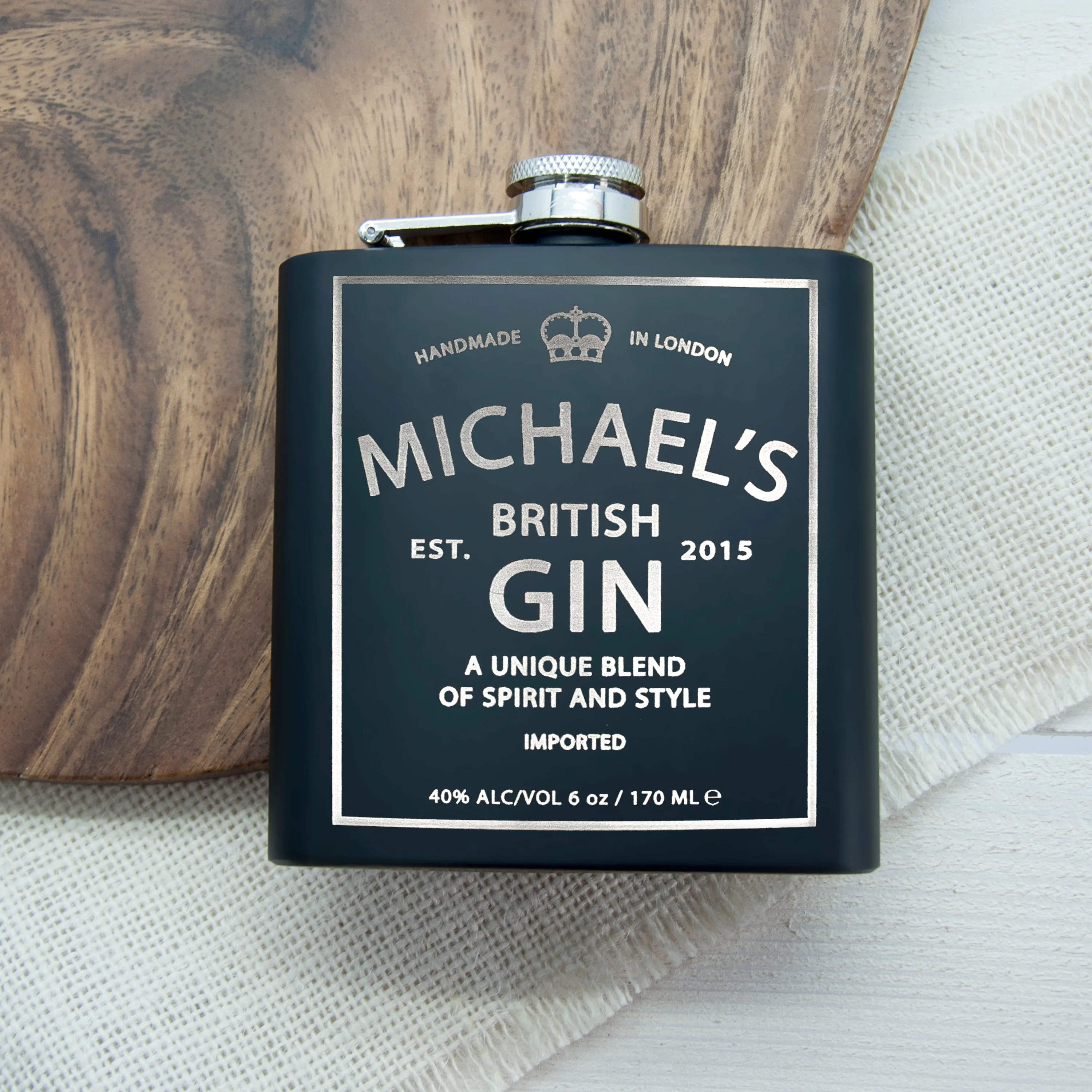 Personalised Gin Vintage Hip Flask