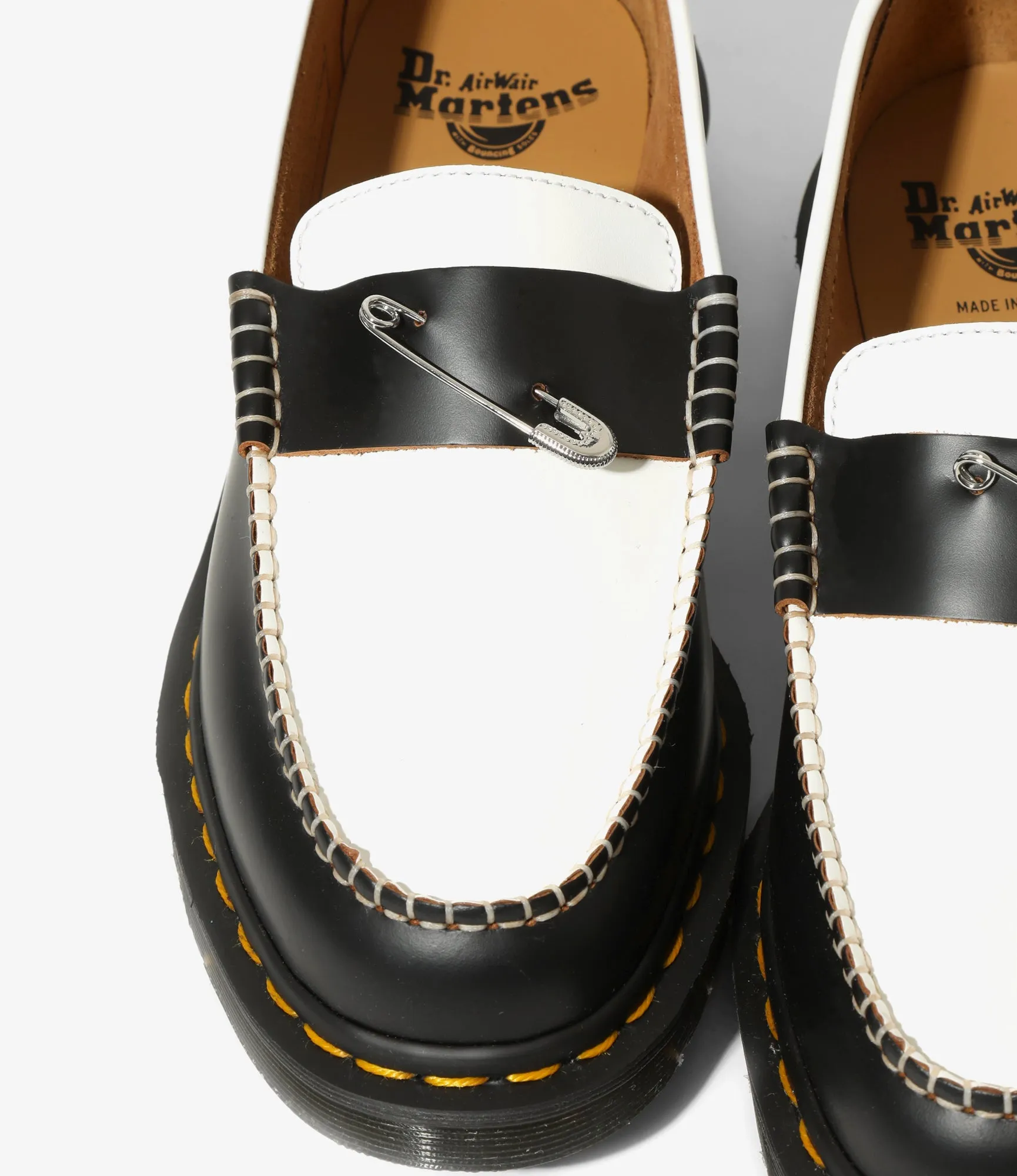 Pinned Penton Loafer –Black/White Quilon Leather