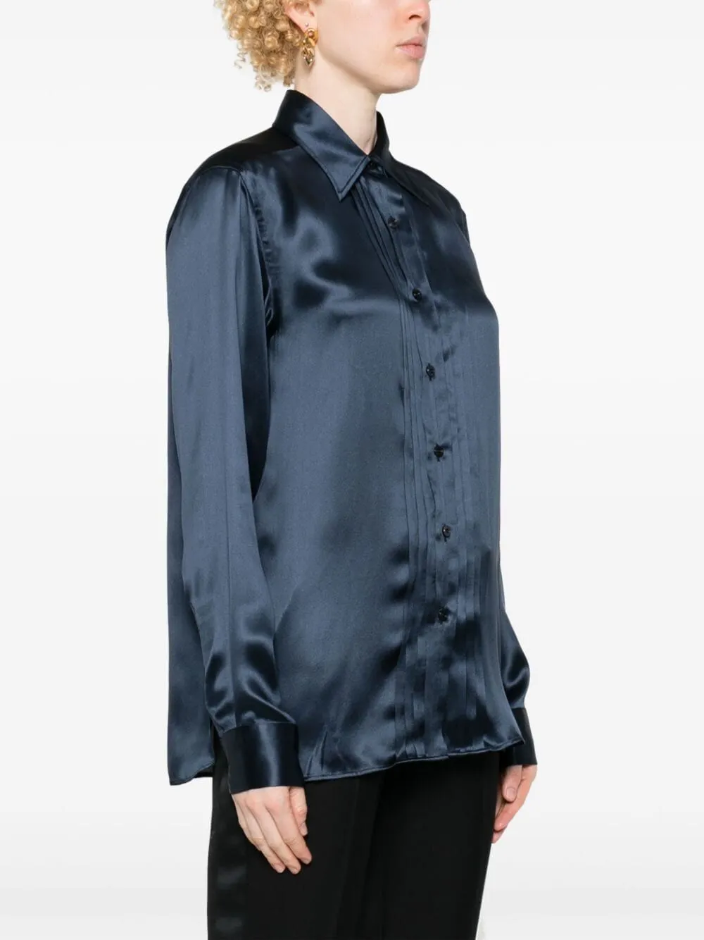 PINTUCKDETAIL SILK SHIRT