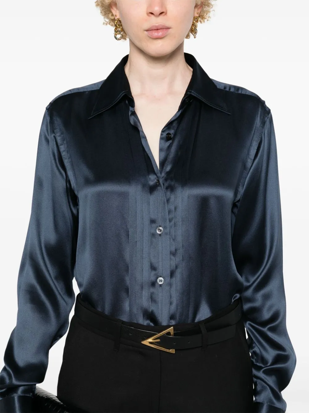 PINTUCKDETAIL SILK SHIRT