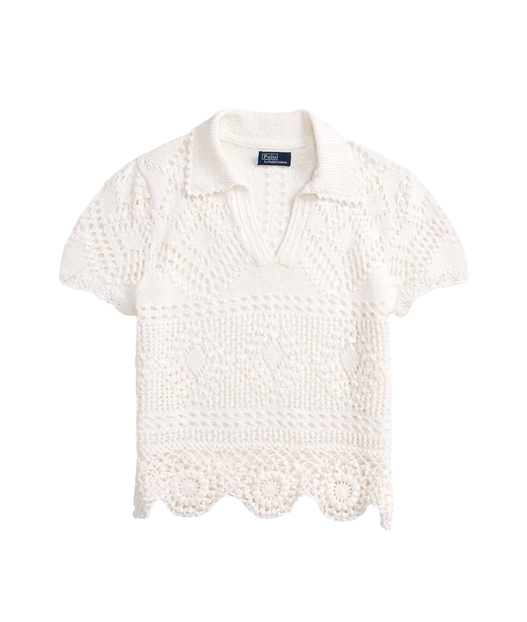 Pointelle Cotton Polo Shirt - White