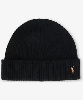 Polo Ralph Lauren Mens Black Embroidered-signature cuffed wool and recycled nylon-blend beanie