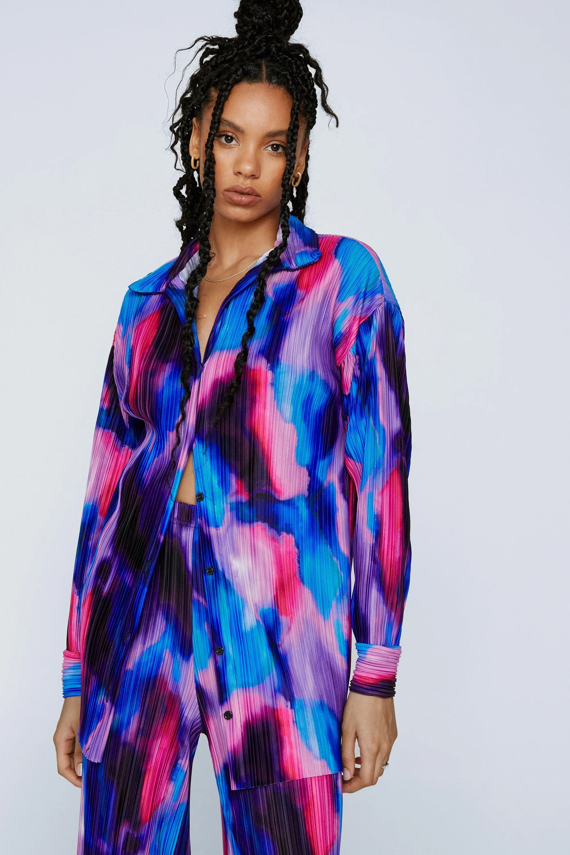 Printed Plisse Oversized Shirt