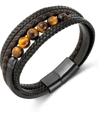 Rhona Sutton Black Apex Multi Leather Stainless Steel Bracelet