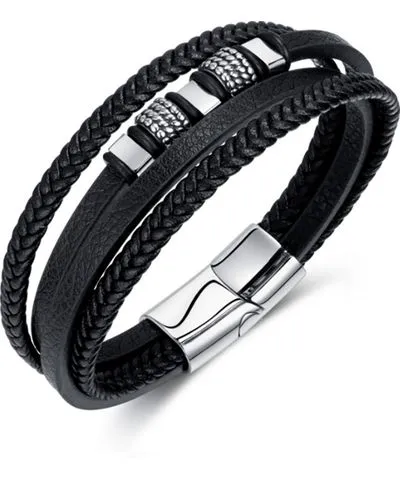 Rhona Sutton Black Nexus Multi Leather Stainless Steel Bracelet