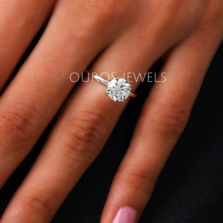 Round Cut Lab Diamond Hidden Halo Solitaire Engagement Ring