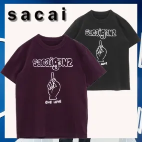 sacai  |Crew Neck Street Style Cotton Short Sleeves Logo Designers