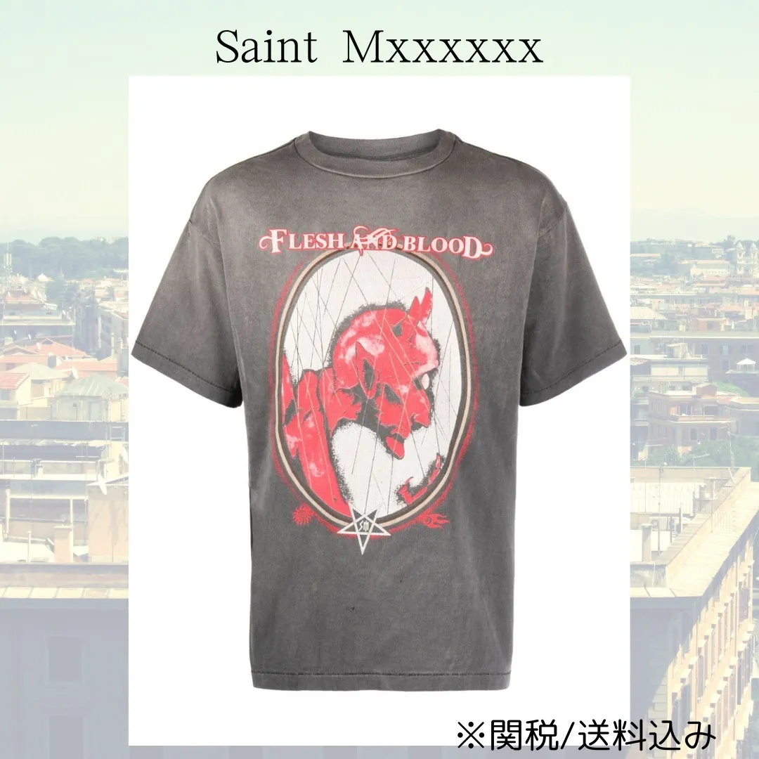 Saint Mxxxxxx  |Crew Neck Street Style Plain Cotton Short Sleeves Logo