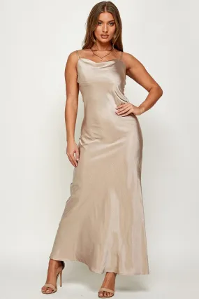 Satin Cowl Neck Slip Long Dress