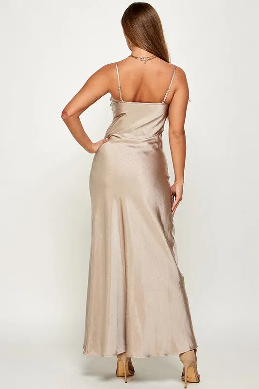 Satin Cowl Neck Slip Long Dress