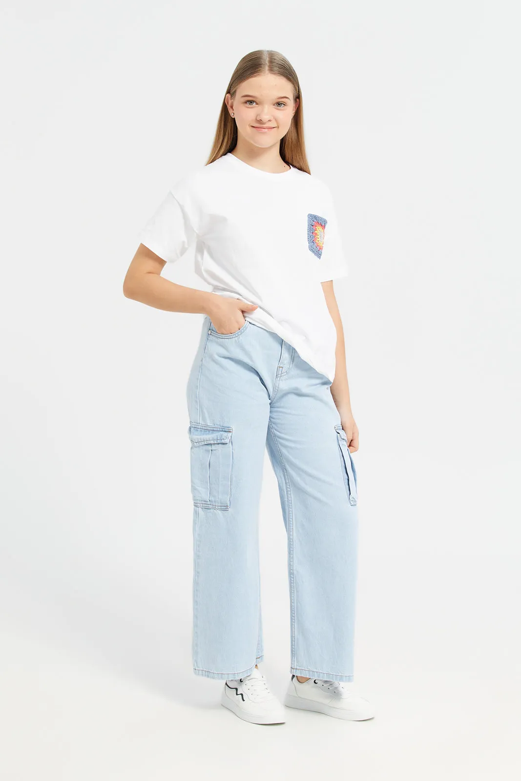 Senior Girls Blue Cargo Pocket Jeans