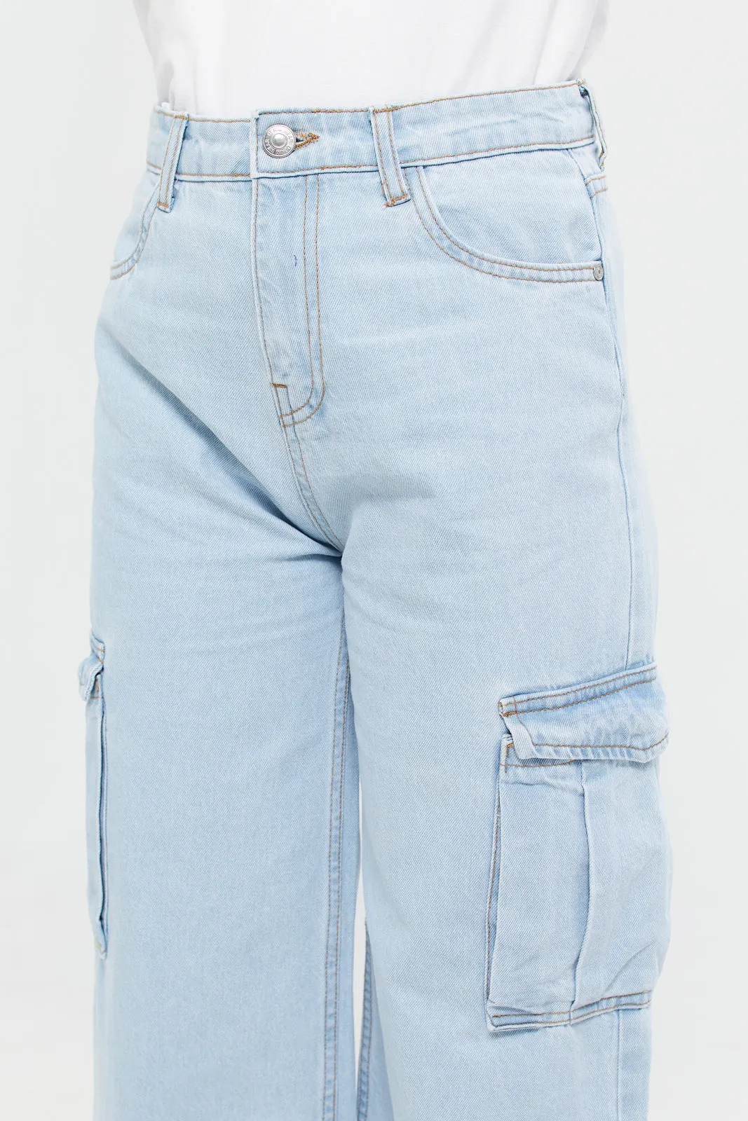 Senior Girls Blue Cargo Pocket Jeans