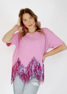 Sequin Fringe Chevron Top | Purple