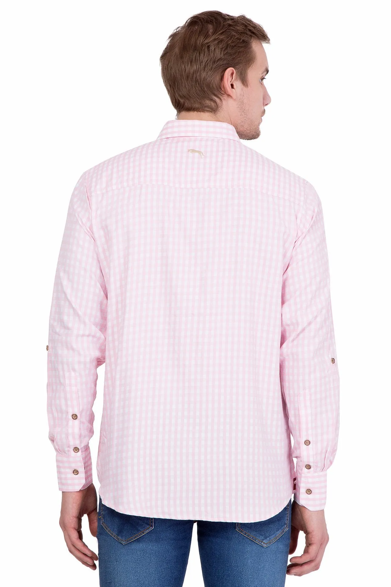 Slim Fit Long Sleeve Pink And White Check Casual Shirt