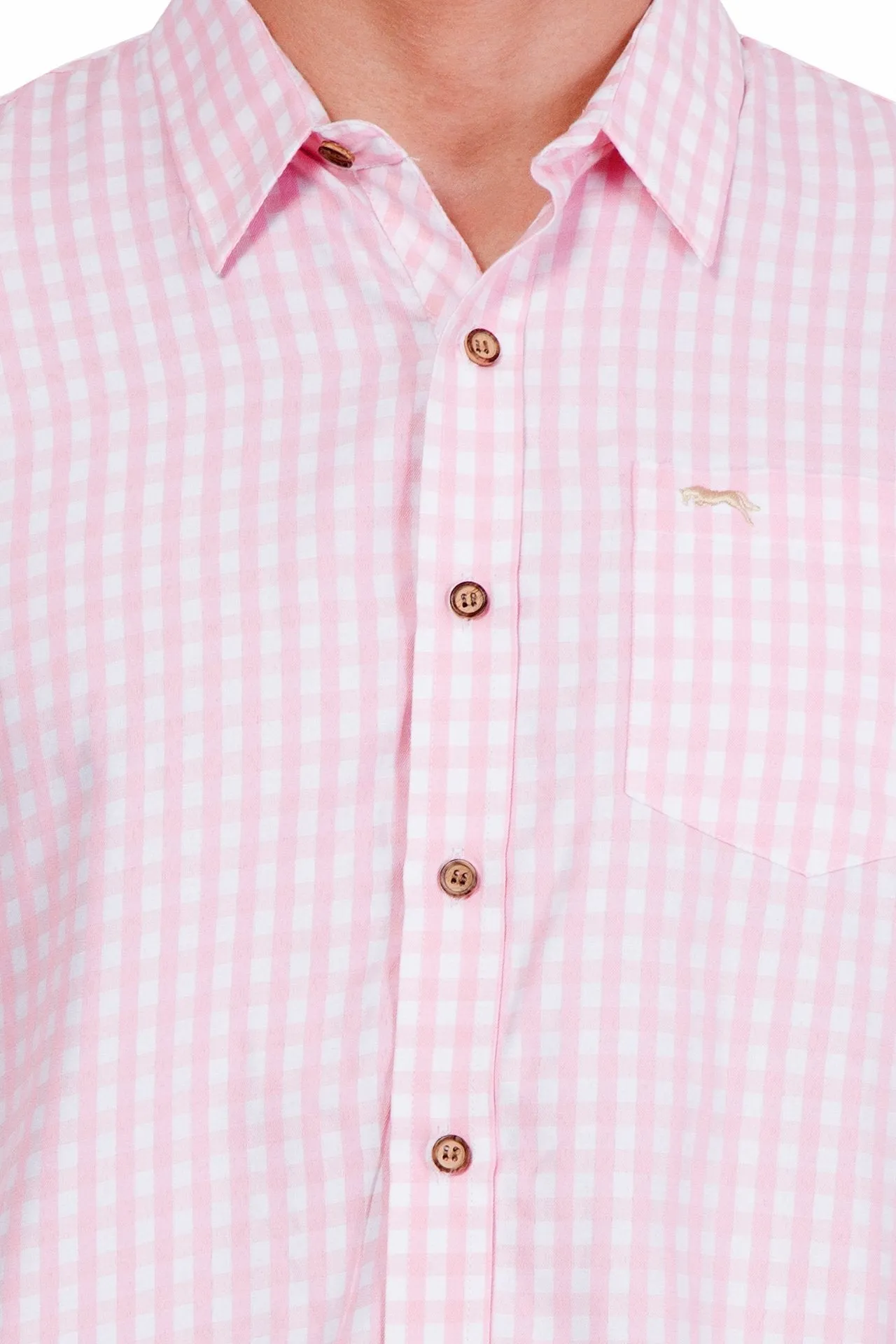 Slim Fit Long Sleeve Pink And White Check Casual Shirt