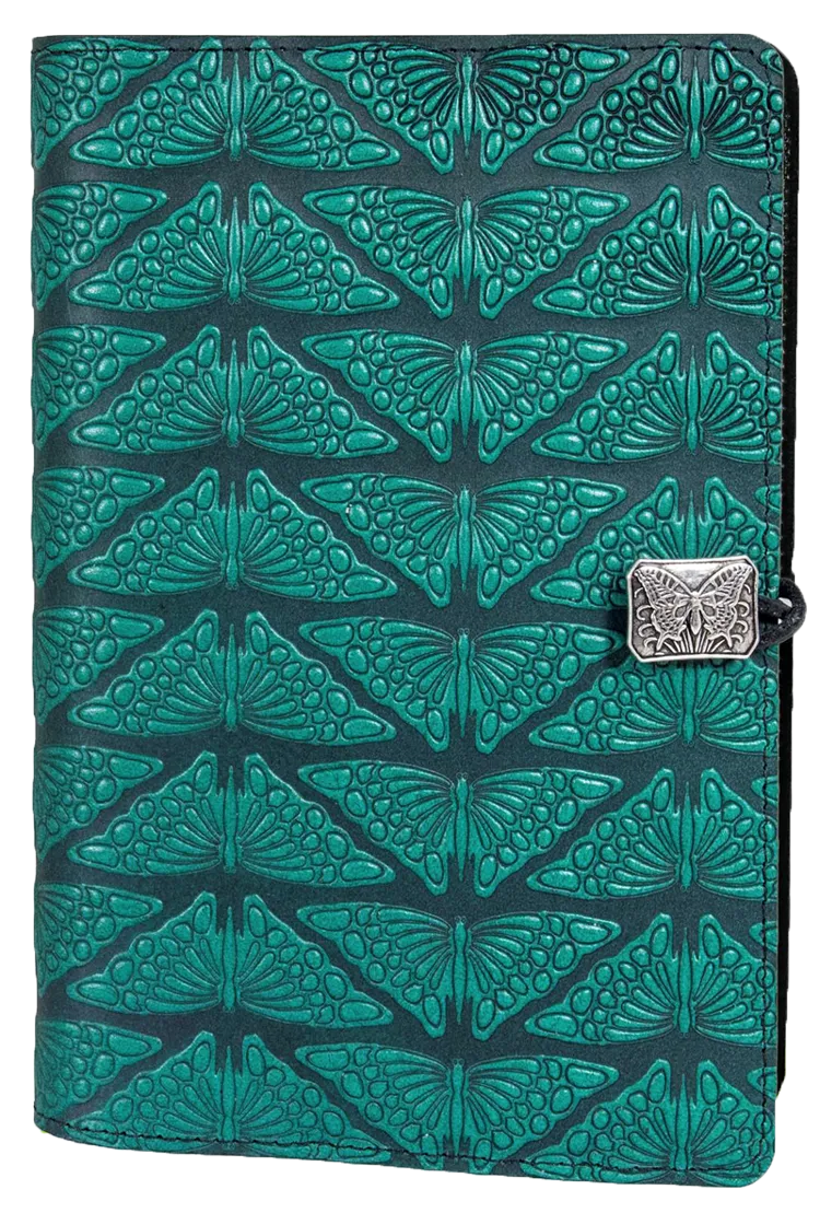 Small Leather Journal -  Mariposas In Teal