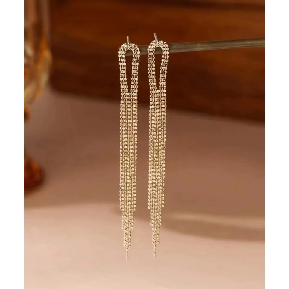 Solid 18K Gold Long Fringe Earrings ~2.7g R3182